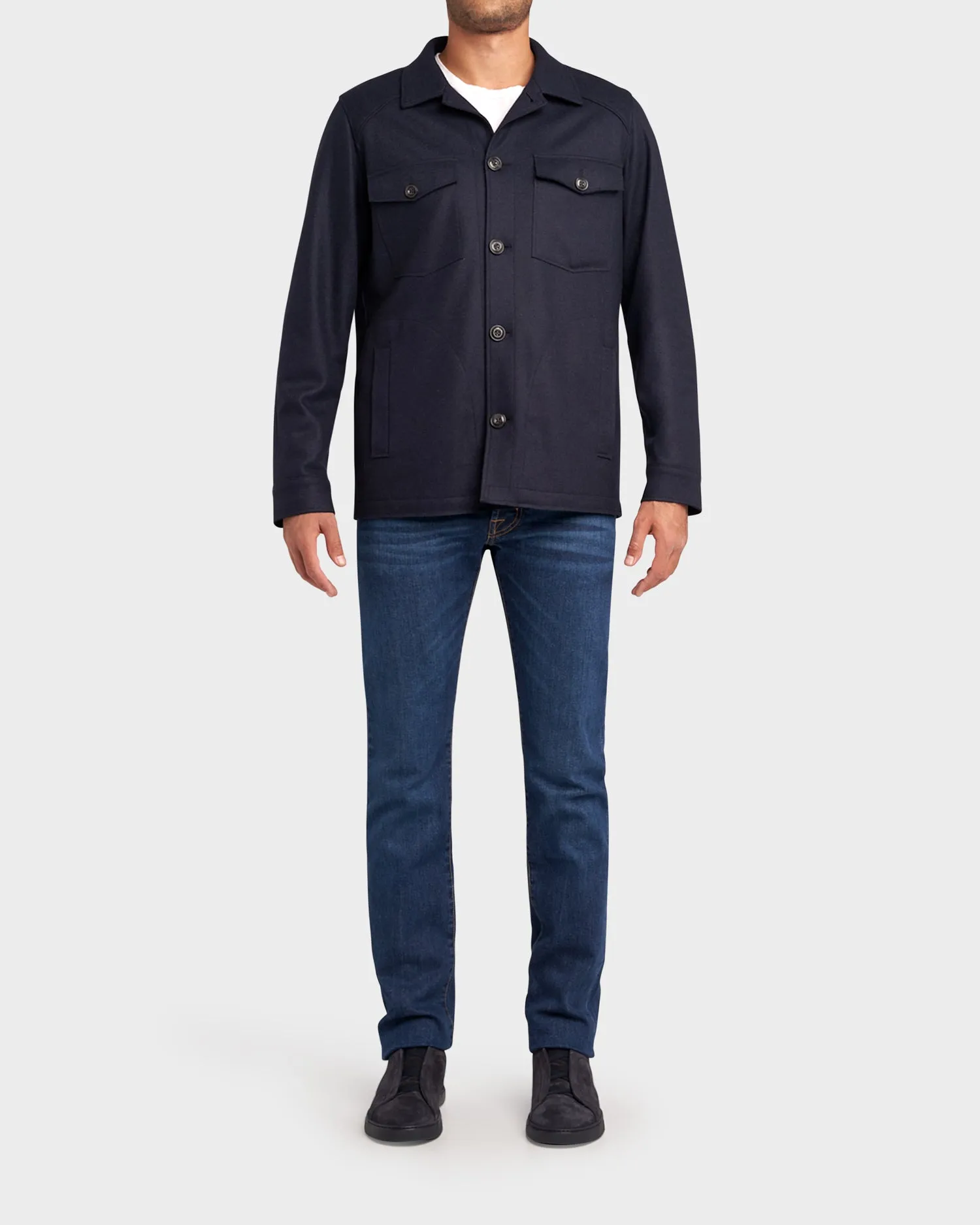 Navy Wool Blend Overshirt