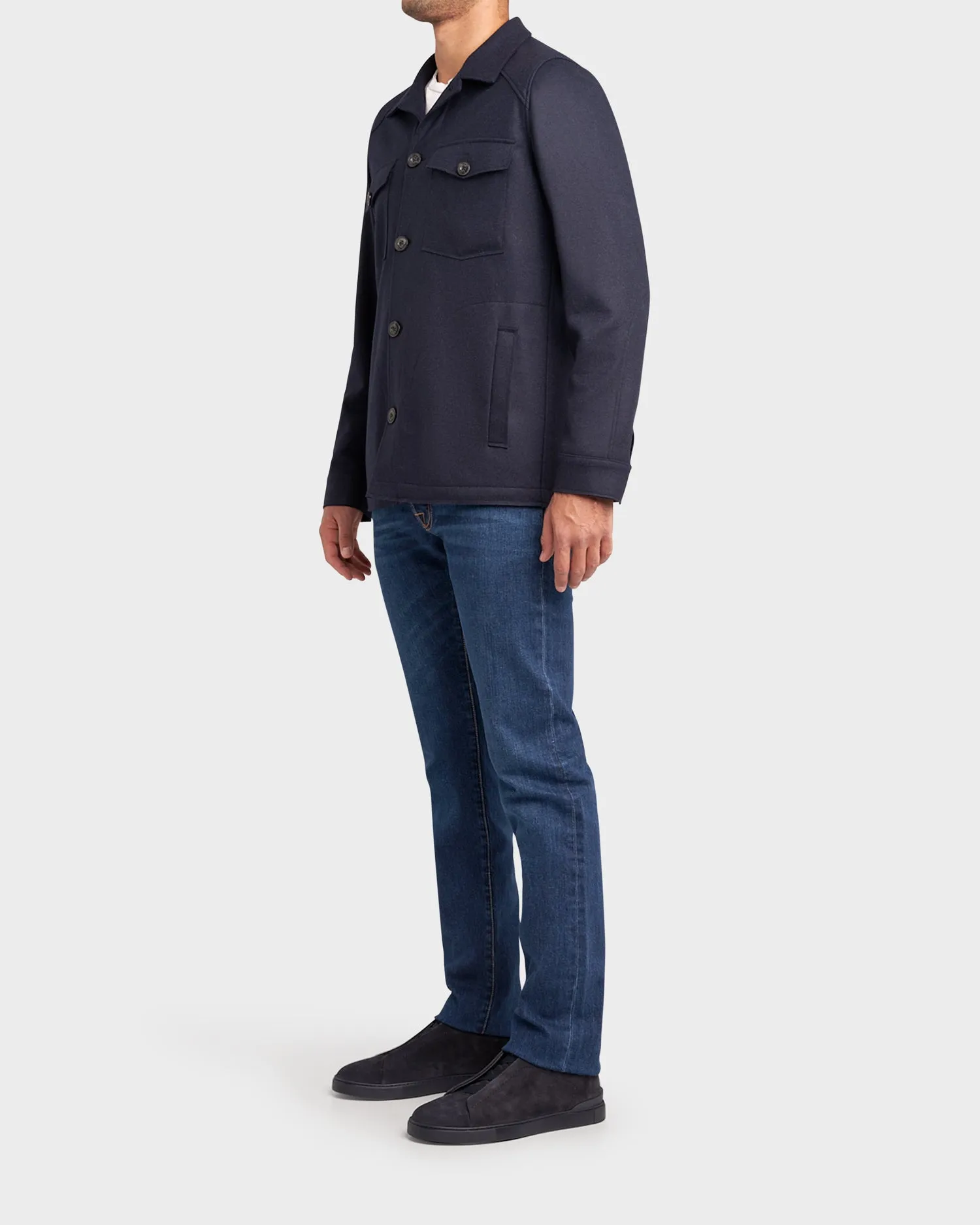 Navy Wool Blend Overshirt
