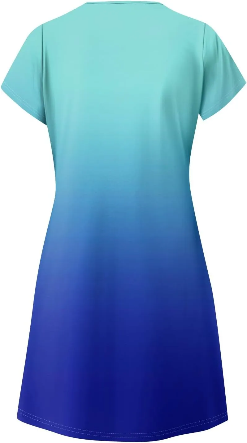 NBXNZWF Women's 2025 Casual Summer Dresses Short Sleeve V Neck Sundress Boho Floral Print Trendy Vacation Dress with Pockets