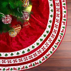 Nordic Christmas Tapestry Red Velvet Christmas Tree Skirt