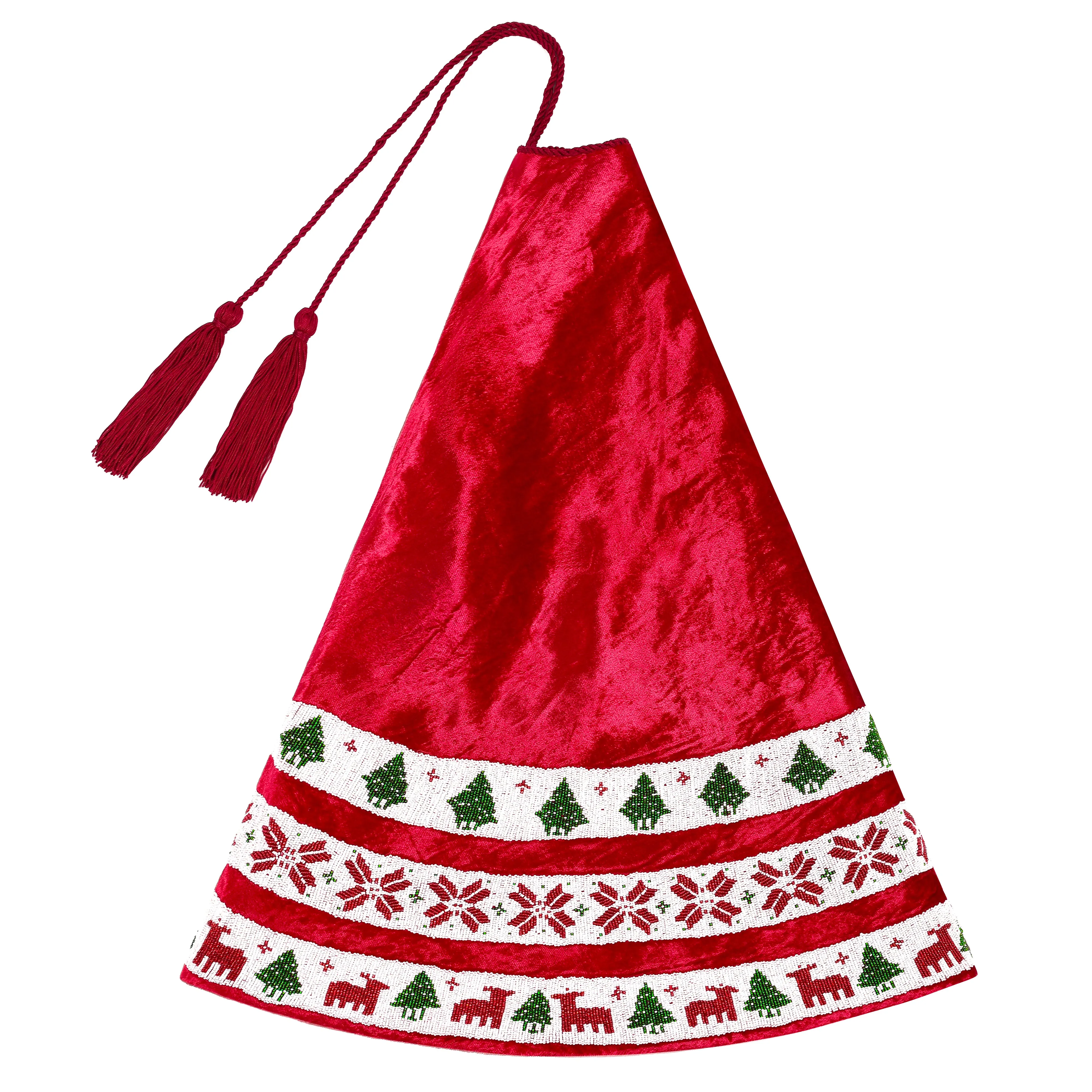 Nordic Christmas Tapestry Red Velvet Christmas Tree Skirt