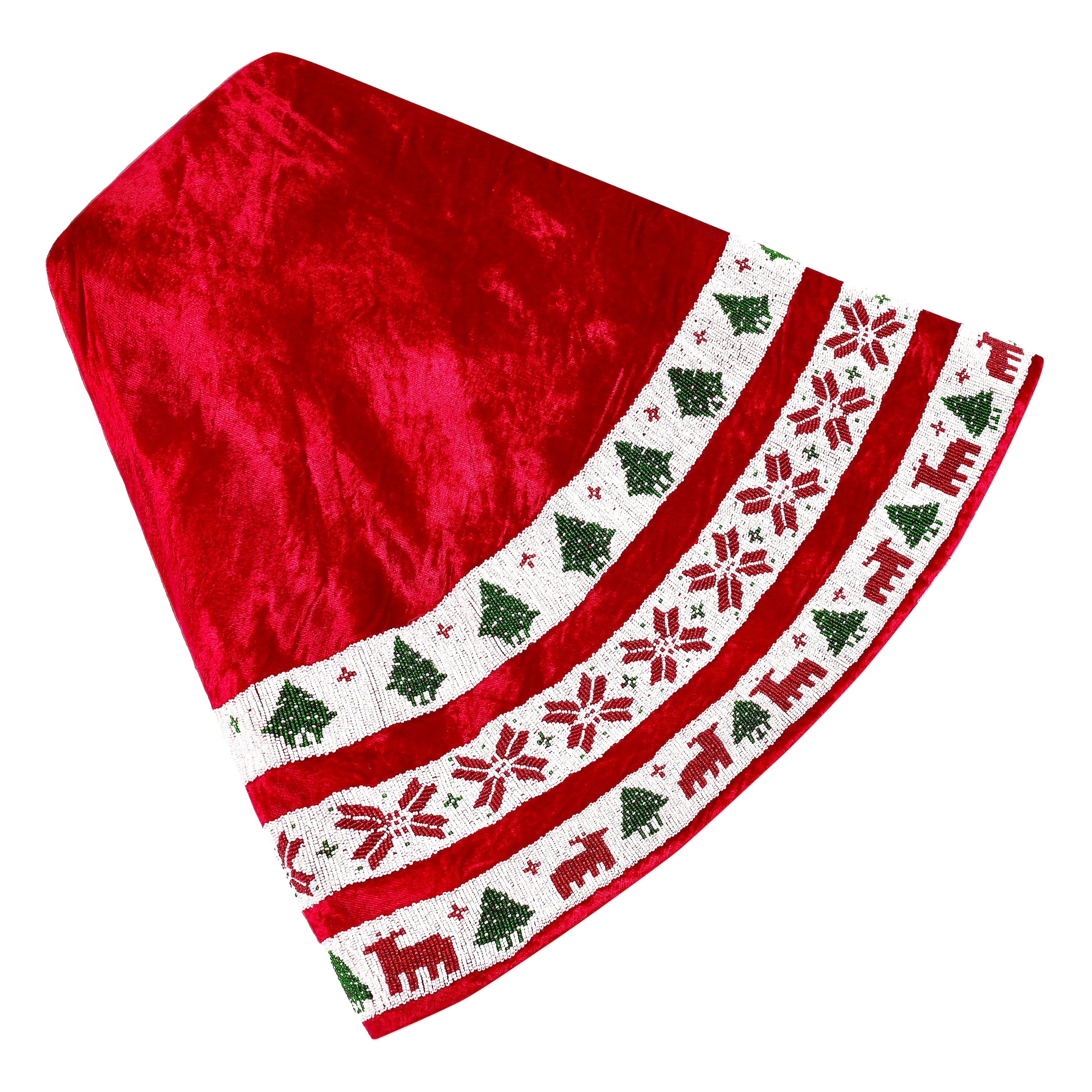 Nordic Christmas Tapestry Red Velvet Christmas Tree Skirt