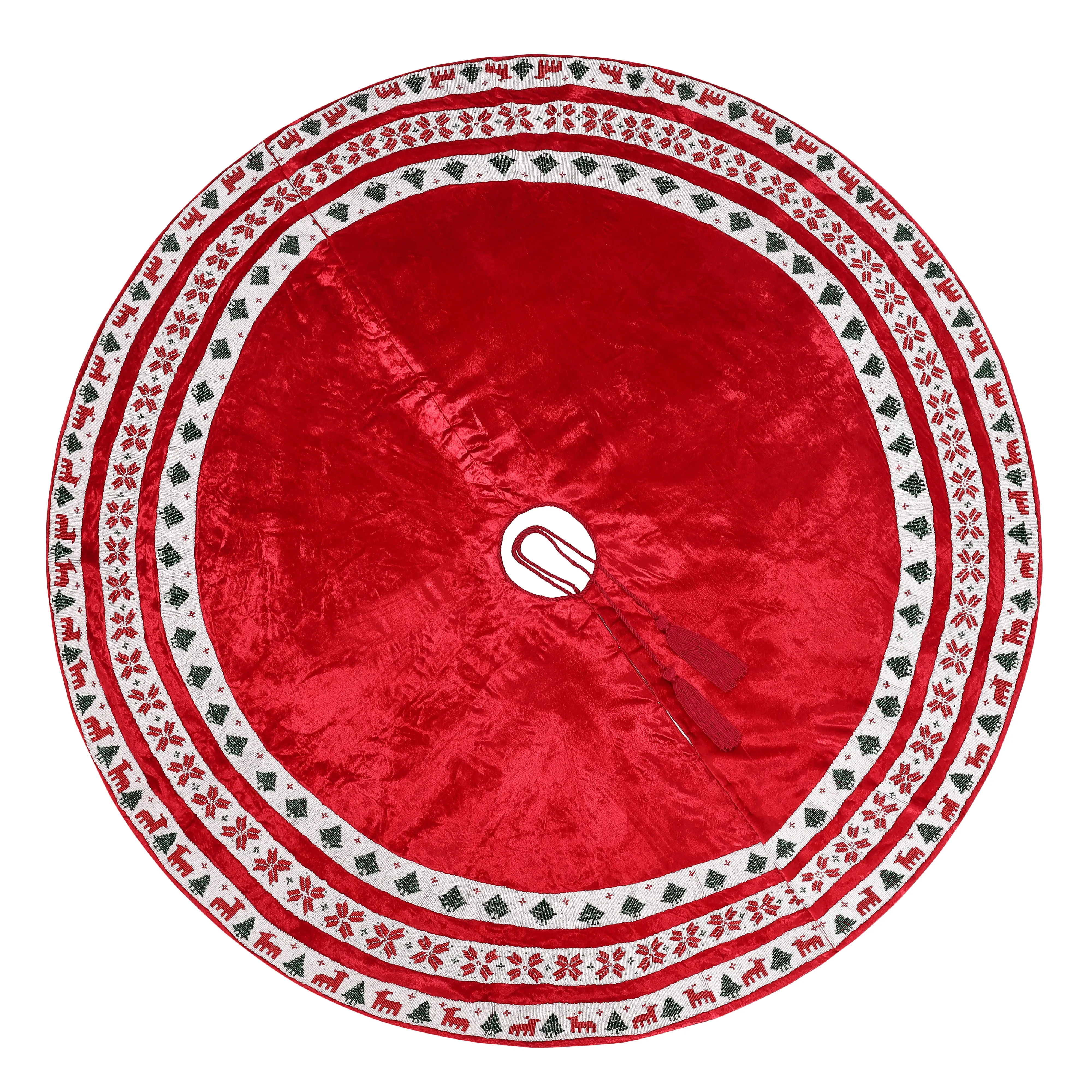 Nordic Christmas Tapestry Red Velvet Christmas Tree Skirt
