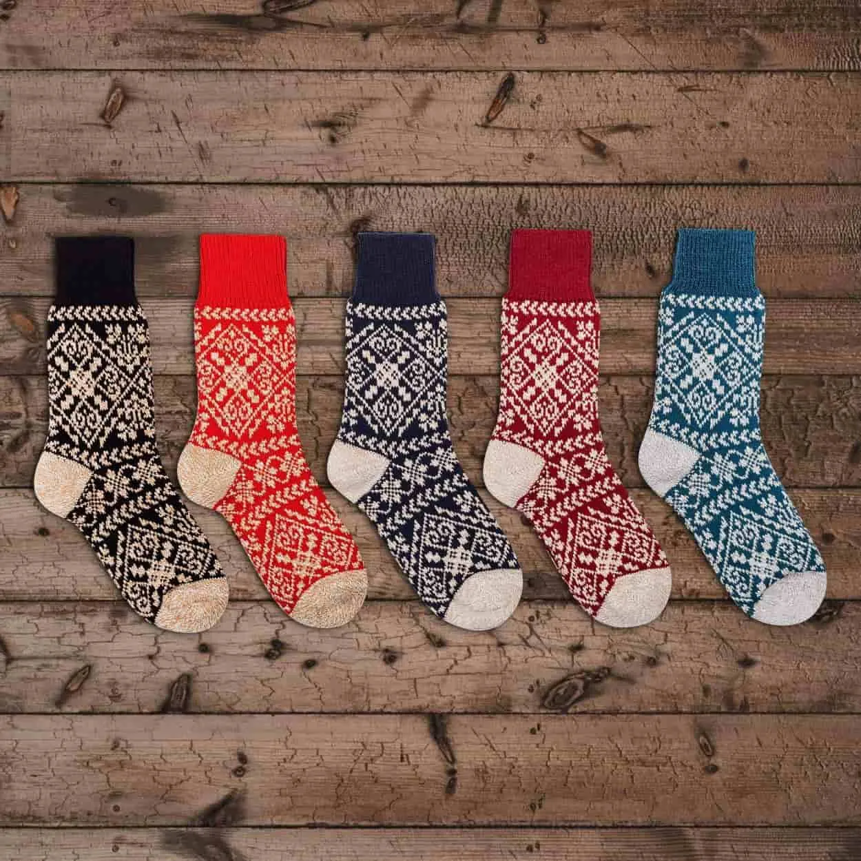 Nordic Zelta Socks in Black, Amber, Navy, Crimson or Teal - Unisex: Medium