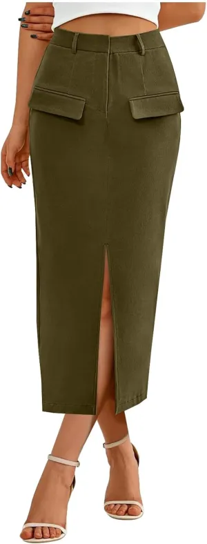 Office Work Split Pencil Skirt for Women Cotton High Waist Slim Bodycon Hip Hugging Skirt Maxi Long Pencil Skirts