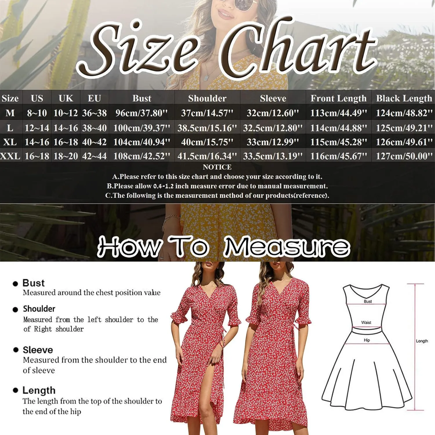 Ollysqiar Dresses Women's 2023 Floral Summer Dress Wrap V Neck Short Sleeve Belted Ruffle Hem A-Line Bohemian Dresses A02 16