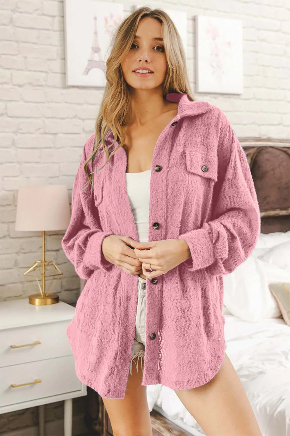 Oversized Lace Shacket with Front Pockets