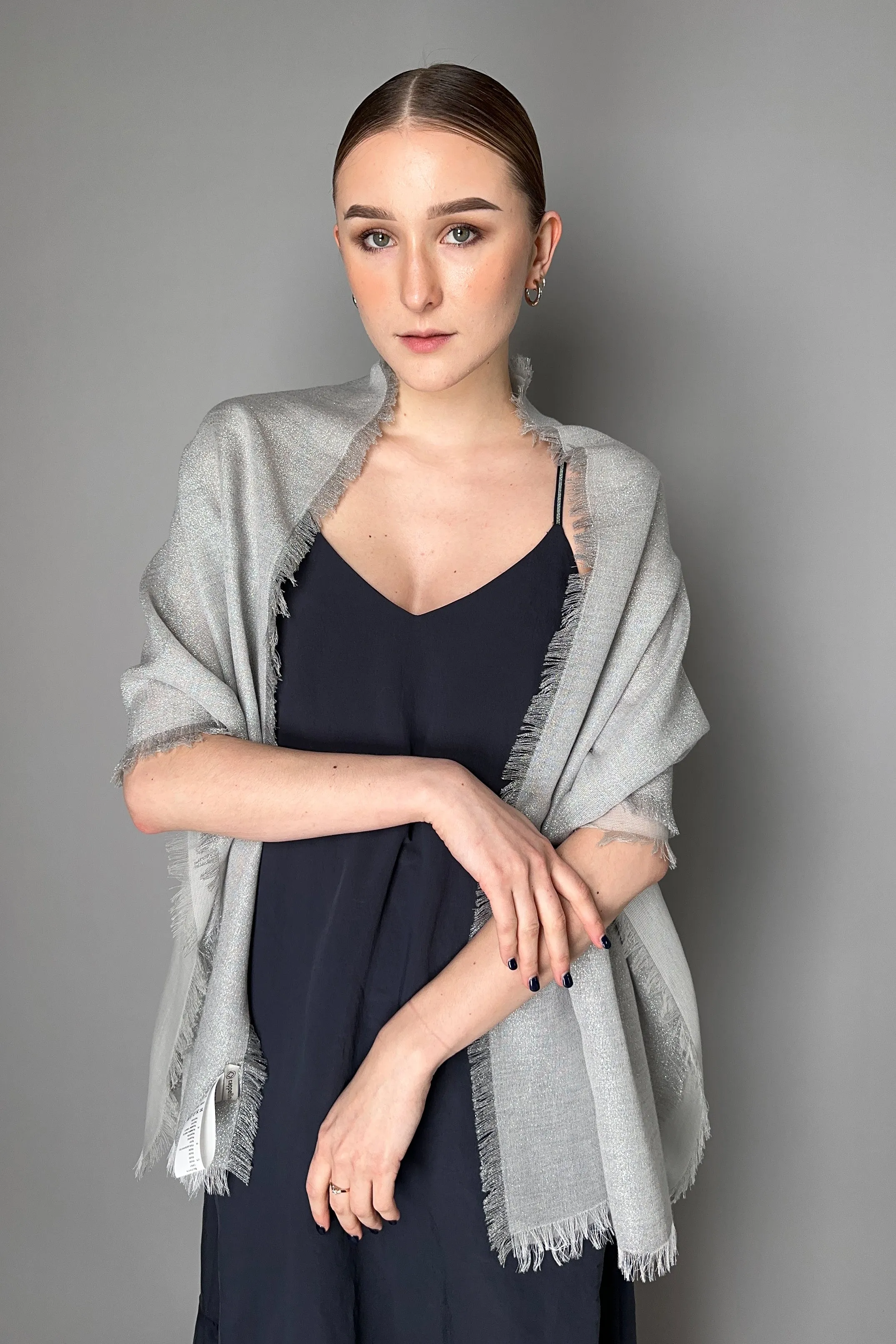 Peserico Double Layer Sparkle Scarf in Silver Grey