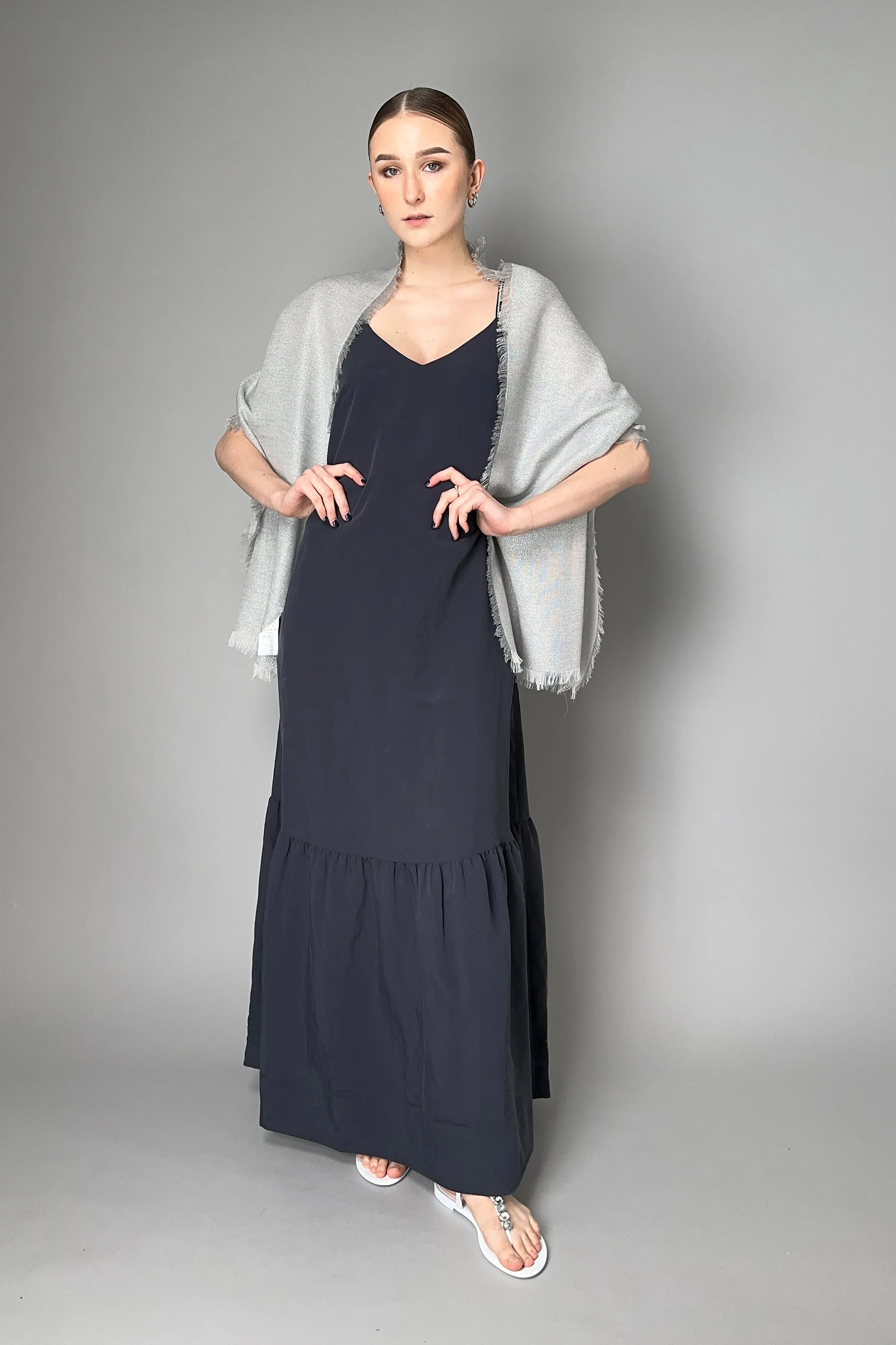Peserico Double Layer Sparkle Scarf in Silver Grey