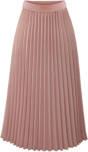 Pleated Midi Skirts for Women, High Waisted Chiffon Flare Casual Skirt Summer Long Skirts Flowy Shirring Skirts
