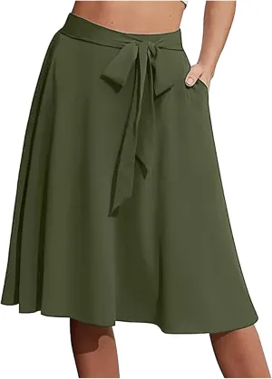 Pleated Skirts for Women Women's A Line Pockets Skirt High Waist Flared Midi Skirts