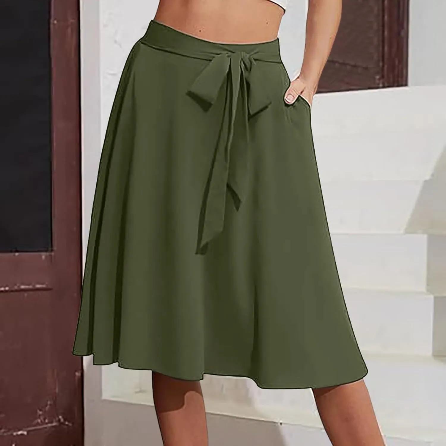 Pleated Skirts for Women Women's A Line Pockets Skirt High Waist Flared Midi Skirts
