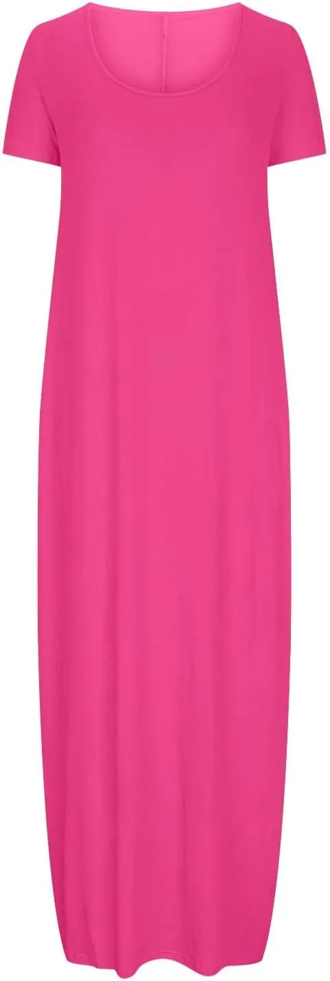 Plus Size Dresses for Curvy Women Loose Fit Round Neck Summer Beach Dresses Casual Flowy Maxi Tshirt Sundresses
