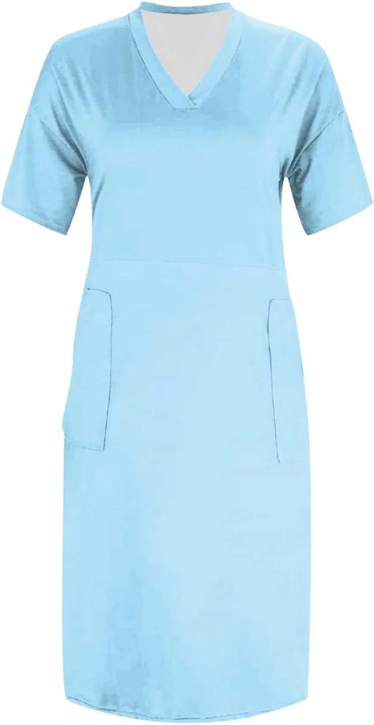 Plus Size Dresses for Curvy Women Oversize T Shirt Midi Dress Loose Short Sleeve V Neck Dress