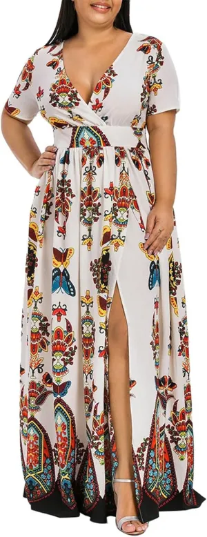 Plus Size Dresses for Women 2024 Spring Summer Fashion Floral Boho Maxi Dress Flowy Bodycon Wedding Guest Sundress