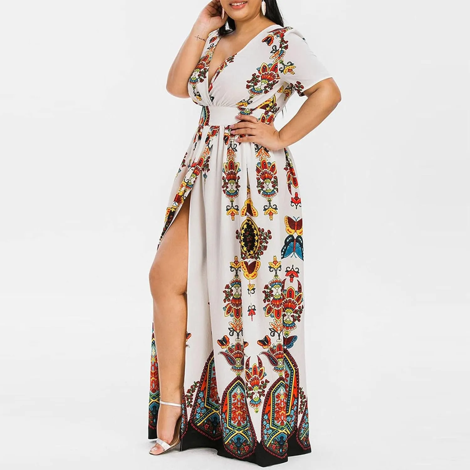 Plus Size Dresses for Women 2024 Spring Summer Fashion Floral Boho Maxi Dress Flowy Bodycon Wedding Guest Sundress