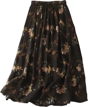 Plus Size Skirt for Women Fashion Floral Printed A Line Skirts High Waisted Drawstring Skirts Western Vintage Skirt