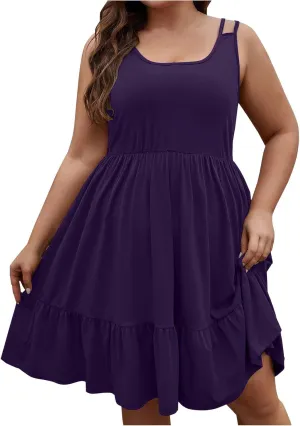 Plus Size Summer Dresses for Women Sleeveless Beach Tank Tiered Dress Casual Flowy A Line Vacation Midi Sundress