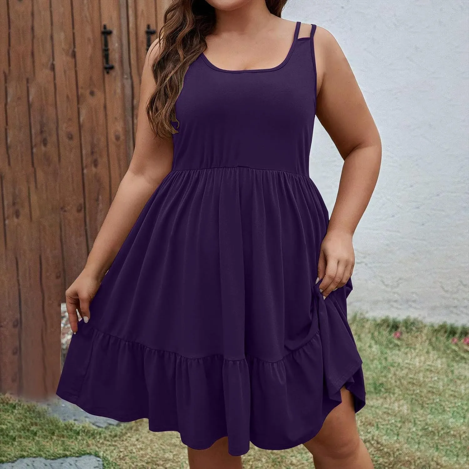 Plus Size Summer Dresses for Women Sleeveless Beach Tank Tiered Dress Casual Flowy A Line Vacation Midi Sundress