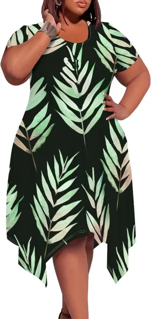 Plus Size Womens Summer Casual T Shirt Midi Dresses Crewneck Short Sleeve Swing Tunic Sundresses with Pockets Dress