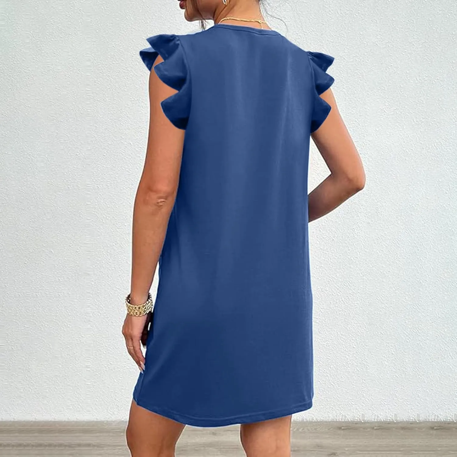 Pocket Womens Summer 2024 Dresses A Line Ruffle Cap Short Sleeve Casual Petite Mini Dress Flowy Sundress Cute Party