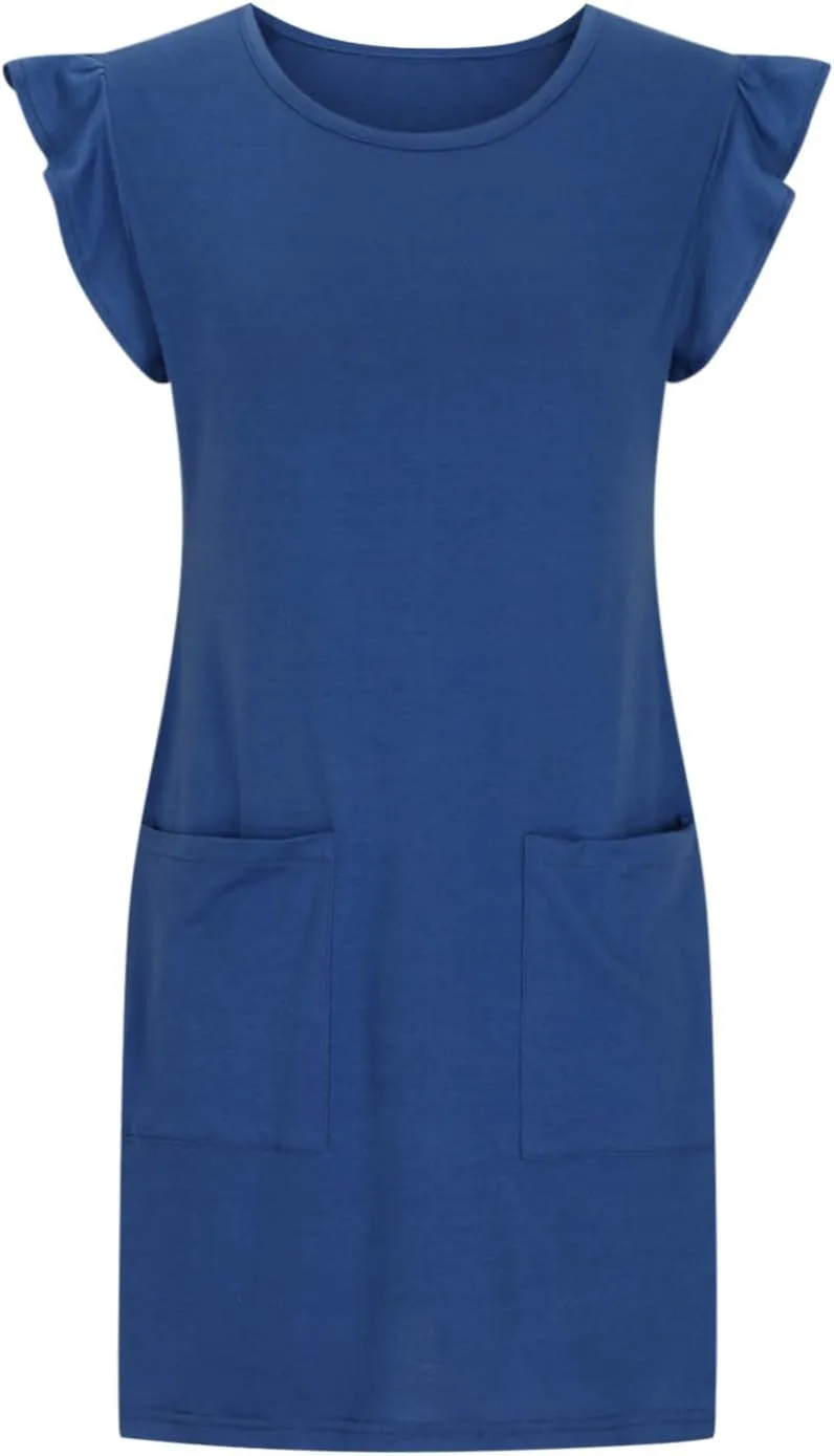 Pocket Womens Summer 2024 Dresses A Line Ruffle Cap Short Sleeve Casual Petite Mini Dress Flowy Sundress Cute Party