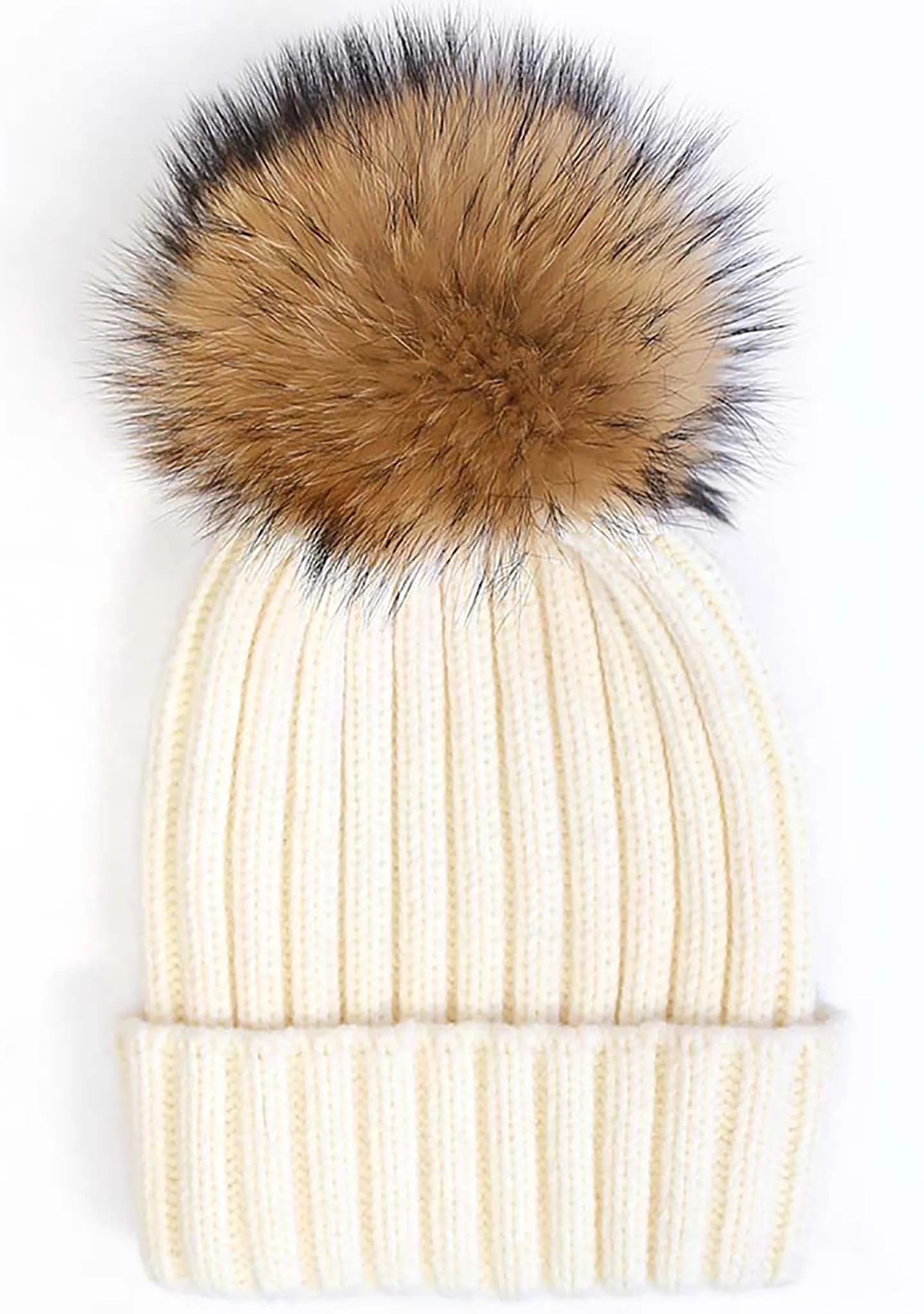 Pom Knit Beanie in Ivory