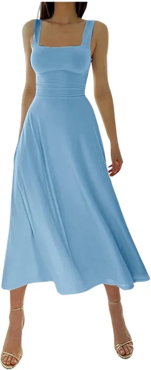 PTOLOCIF Plus Size Dresses for Curvy Women Spaghetti Strap Dress Sleeveless V Neck Cutout Slit Casual Party Maxi Dresses