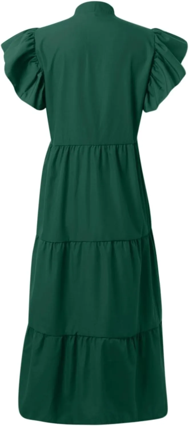 PTOLOCIF Women Fashion Solid V Neck Short Sexy Short Sleeve Casual Loose Long Dress V Dress