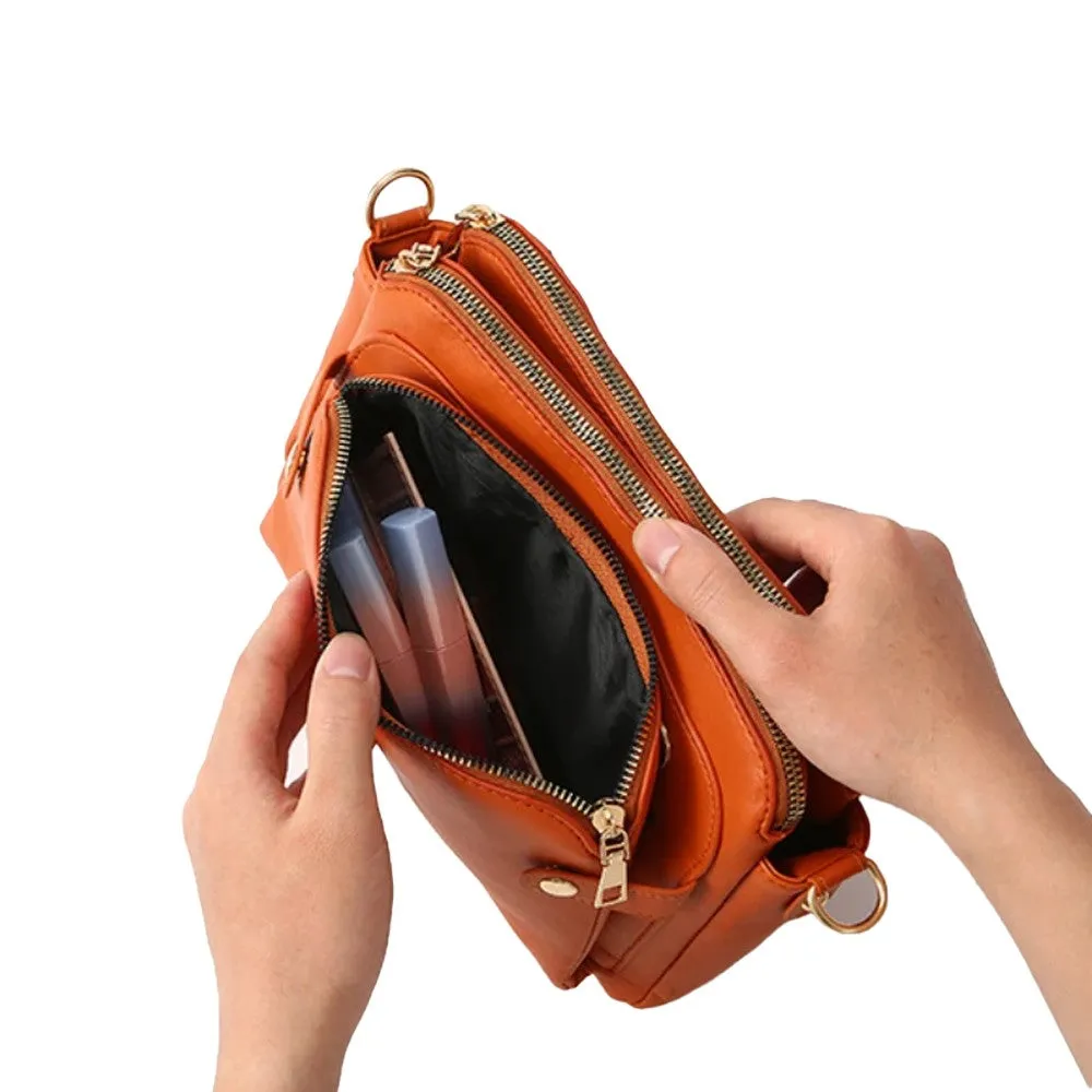 PU Leather Crossbody Three-Layer Shoulder Bag for Women Brown