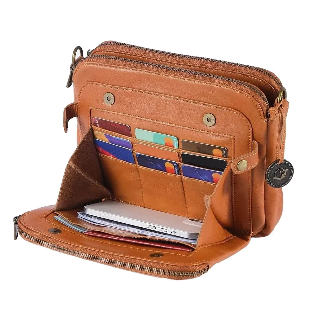 PU Leather Crossbody Three-Layer Shoulder Bag for Women Brown