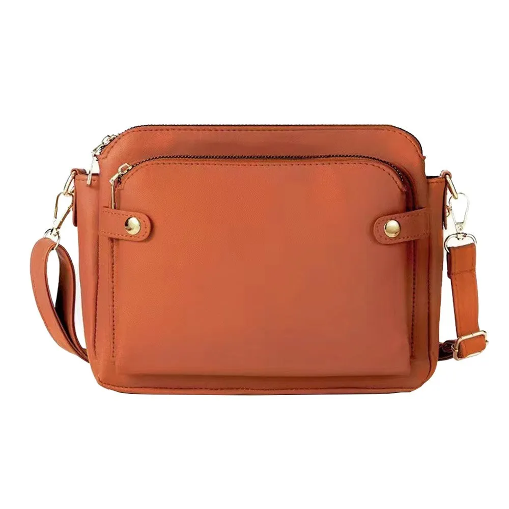 PU Leather Crossbody Three-Layer Shoulder Bag for Women Brown