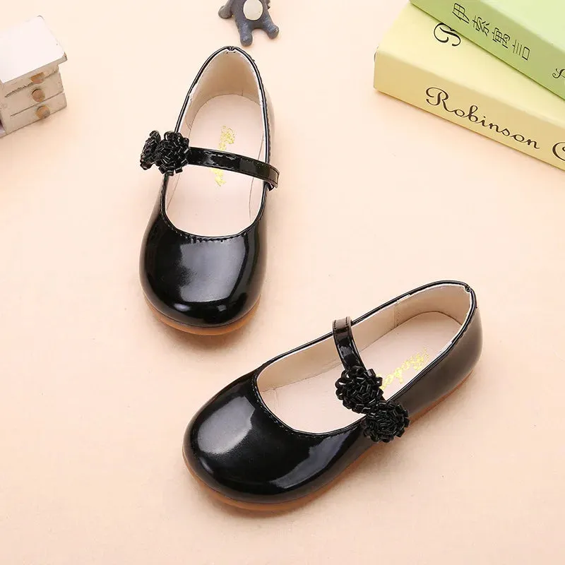 PU Leather Floral Charm Girl's Shoes