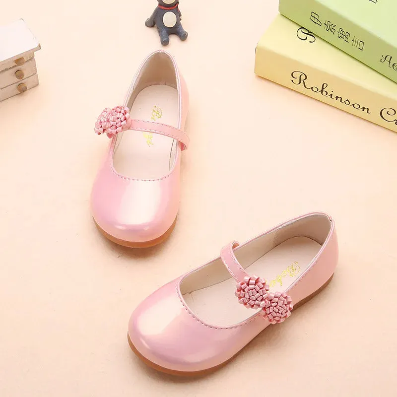 PU Leather Floral Charm Girl's Shoes