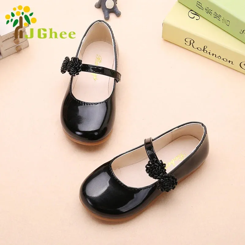 PU Leather Floral Charm Girl's Shoes