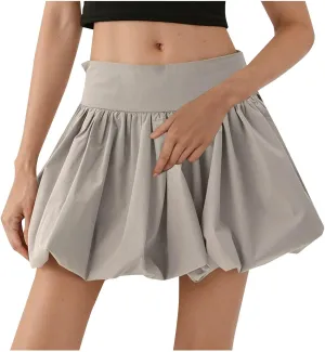 Puffy Mini Skirt for Women Solid Color High Waist Tiered Layer Ruffle Hem A Line Skirts Casual Fashion Flowy Skirt