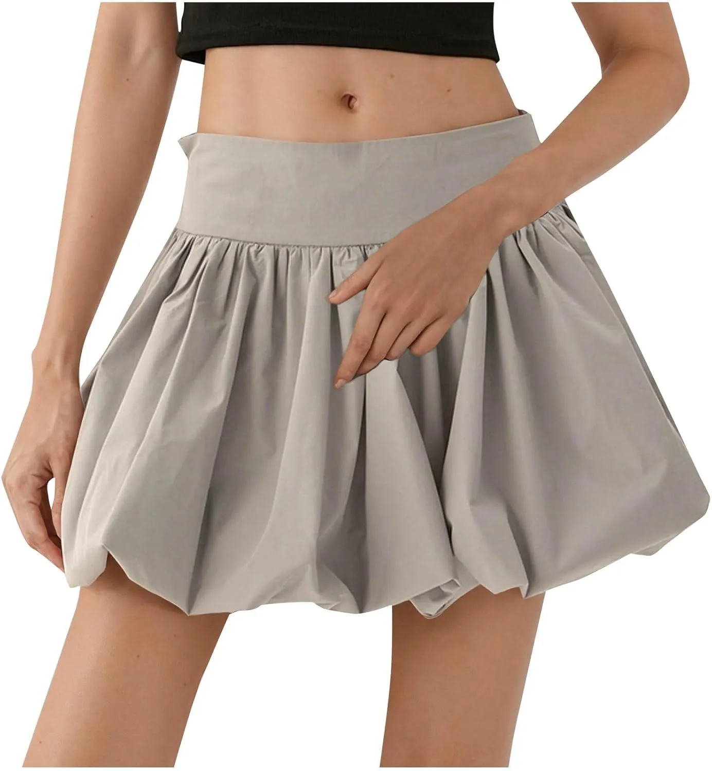 Puffy Mini Skirt for Women Solid Color High Waist Tiered Layer Ruffle Hem A Line Skirts Casual Fashion Flowy Skirt