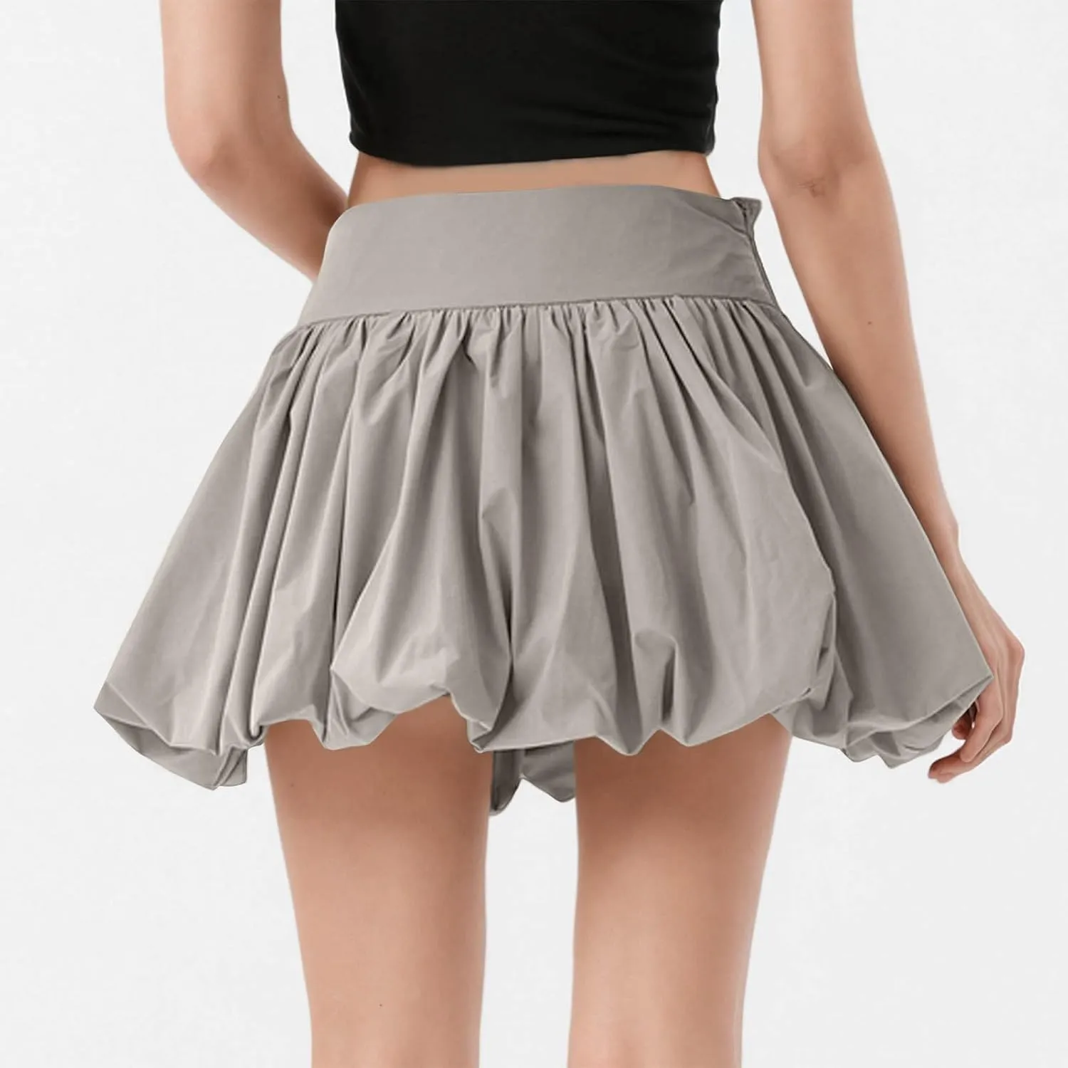 Puffy Mini Skirt for Women Solid Color High Waist Tiered Layer Ruffle Hem A Line Skirts Casual Fashion Flowy Skirt