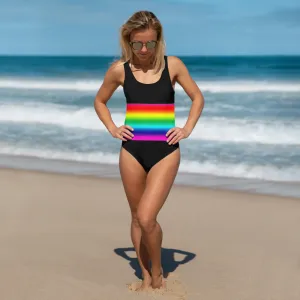 Rainbow Stripe Women's Swimwear, Gay Pride 1-Piece Luxury Swimsuit-Made in USA/EU