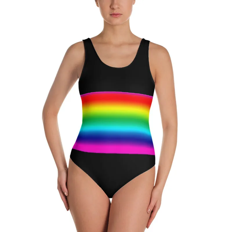 Rainbow Stripe Women's Swimwear, Gay Pride 1-Piece Luxury Swimsuit-Made in USA/EU