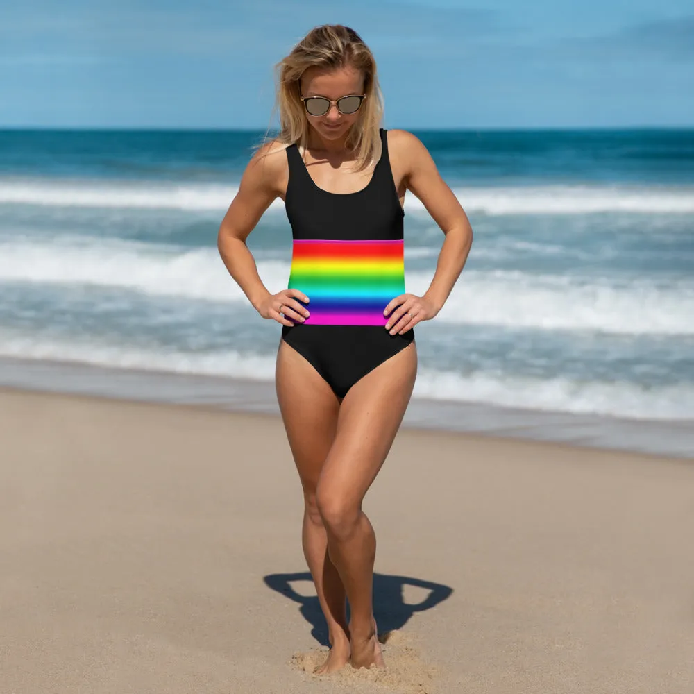 Rainbow Stripe Women's Swimwear, Gay Pride 1-Piece Luxury Swimsuit-Made in USA/EU