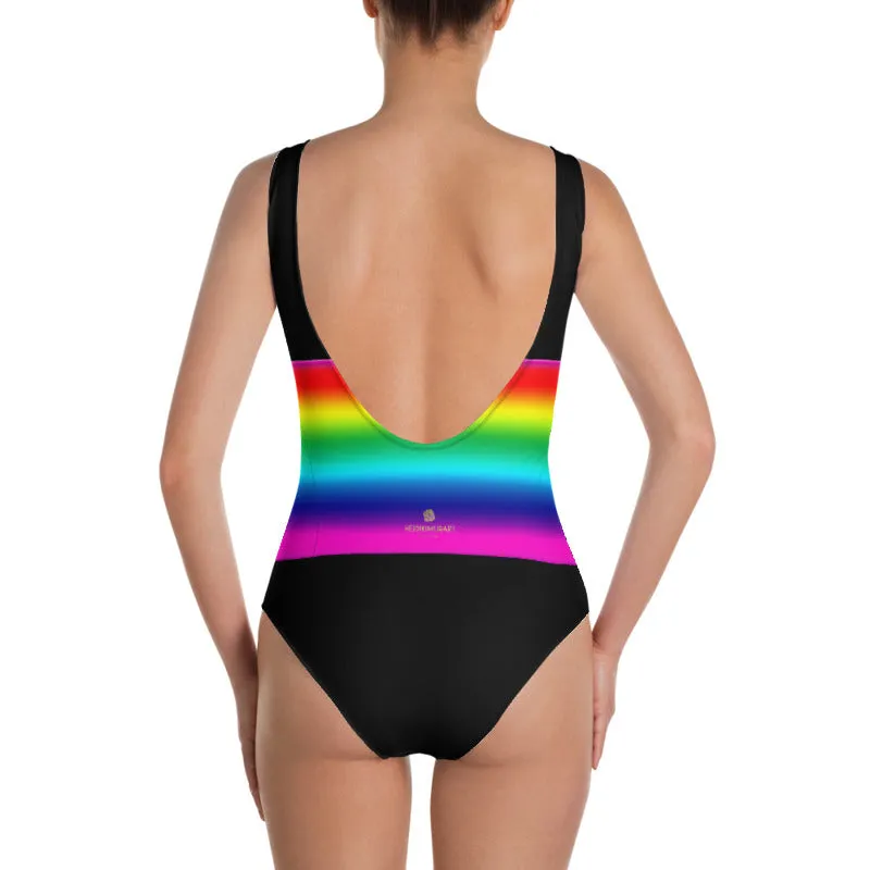 Rainbow Stripe Women's Swimwear, Gay Pride 1-Piece Luxury Swimsuit-Made in USA/EU