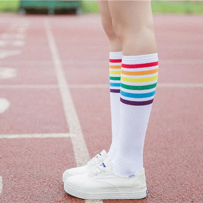 Rainbow Striped Pride Knee Socks