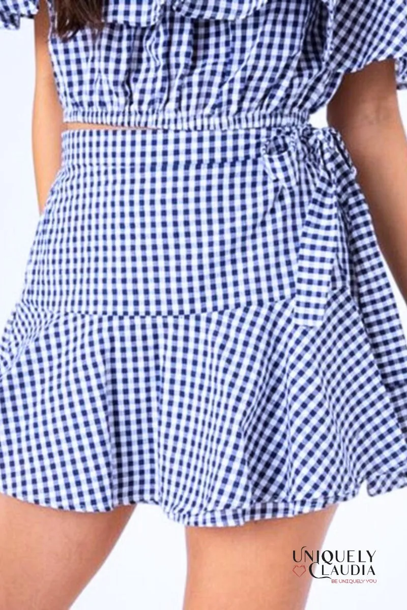 Recia Off-Shoulder Gingham Top and Skort Set