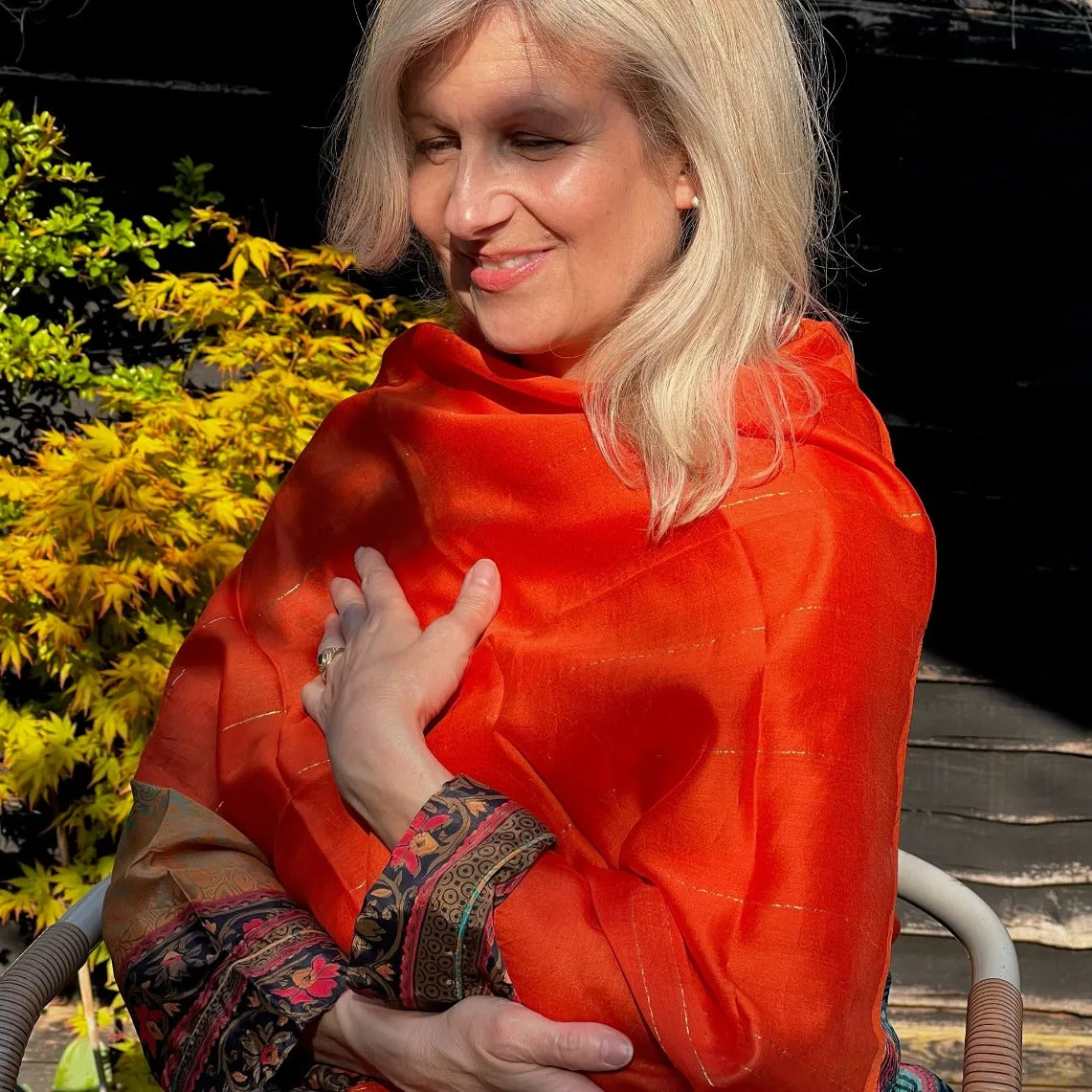 Red Stripe Cotton-Silk Scarf