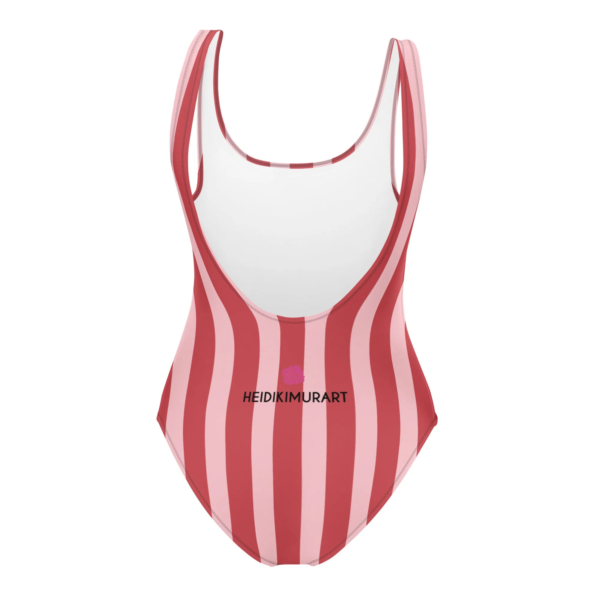 Red Striped One-Piece Swimsuit, Striped Print Designer Classic Luxury 1-Piece Swimwear-Made in USA/EU