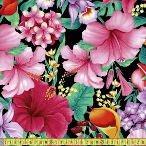 Remnant of Timeless Treasures Fabric - Tropical Floral Black (121cm)