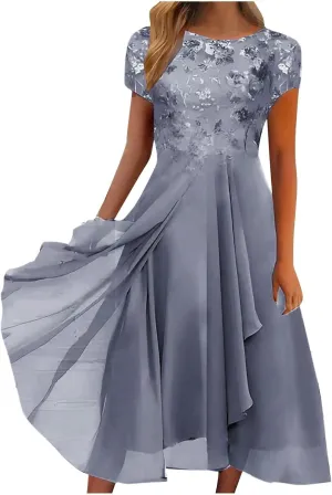 Rvidbe Casual Dresses for Women Summer Women Short Sleeve Dress Chiffon Bridesmaid Dresses Flowy Wedding Guest Dresses