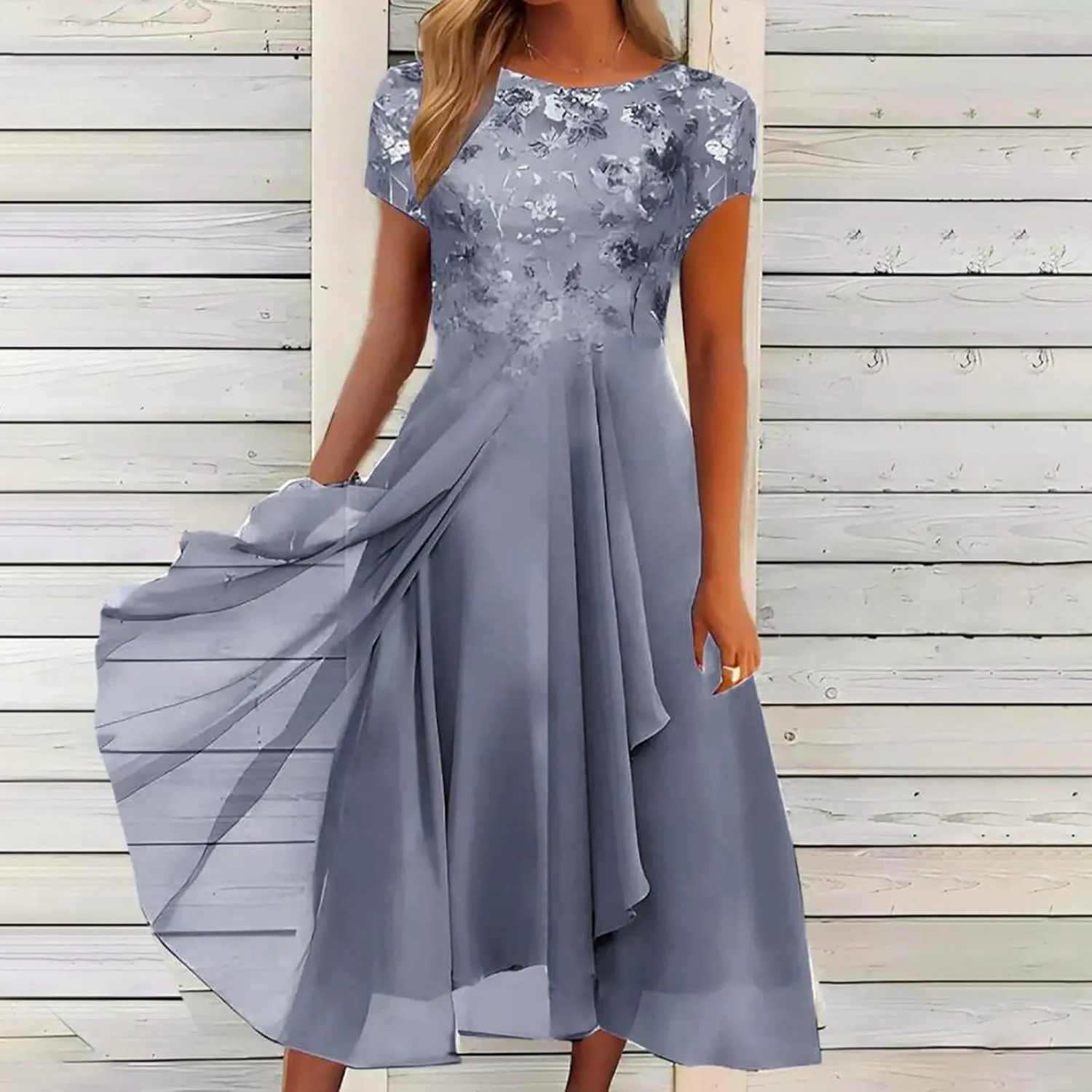 Rvidbe Casual Dresses for Women Summer Women Short Sleeve Dress Chiffon Bridesmaid Dresses Flowy Wedding Guest Dresses
