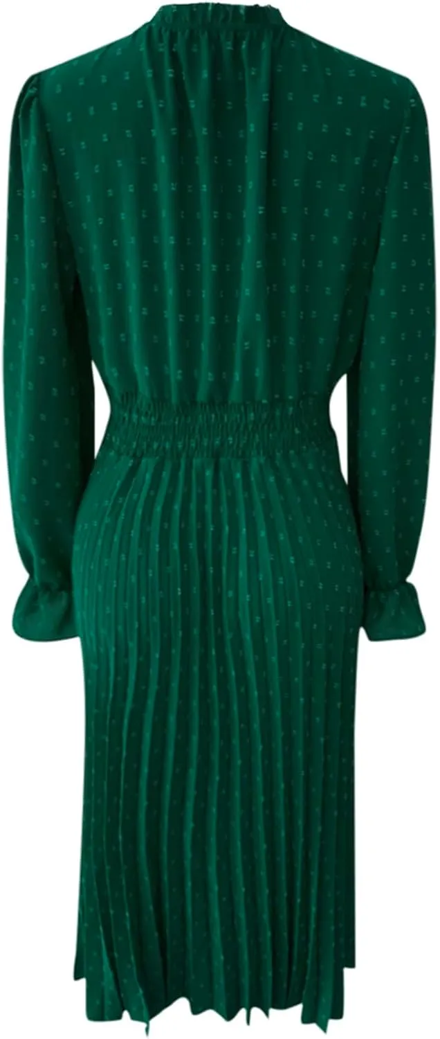 Rvidbe Dresses for Women 2024 Elegant, Women's Spring Midi Dress Casual Long Sleeve V Neck Dress Pleated A Line Flowy Dresses